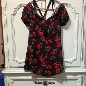 Floral Black and Red Women's Dress